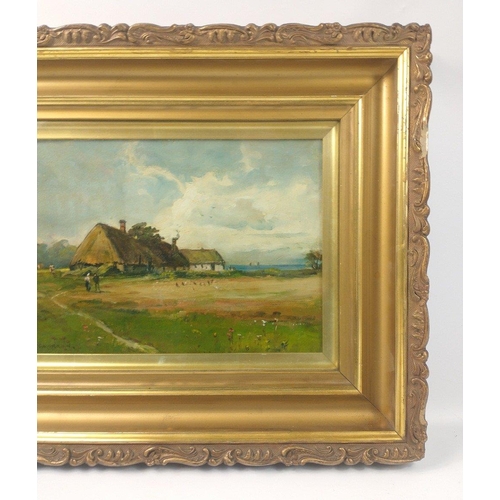 246 - A framed and glazed oil painting by D. CAMERON of a Highland scene.  The frame which carries sticker... 