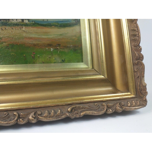 246 - A framed and glazed oil painting by D. CAMERON of a Highland scene.  The frame which carries sticker... 