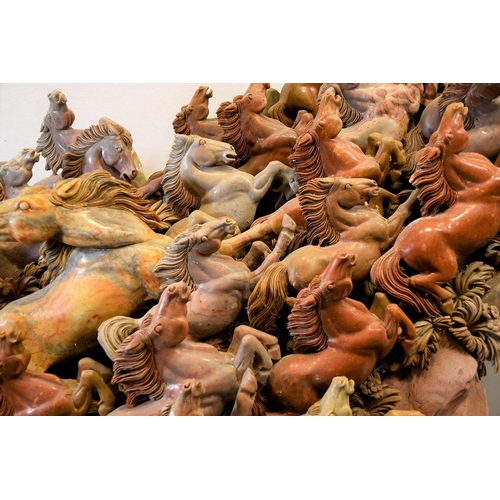 41 - A unique very large finely detailed Chinese hand carved soapstone carving of 40 galloping horses. Co... 