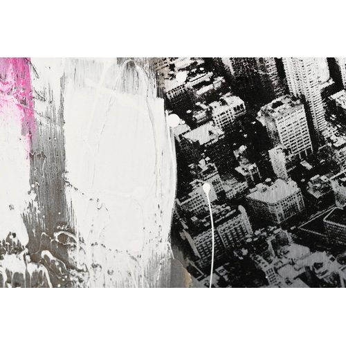 46 - Unusual mixed media art on metal depicting New York skyline.. H: 90cm  W: 60cm  D: 3cm#46