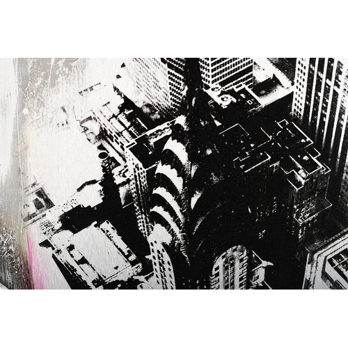 47 - Unusual mixed media art on metal depicting New York skyline.. H: 90cm  W: 60cm  D: 3cm#47