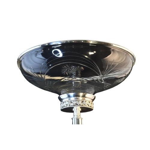 51 - A tall cut glass bowl with ornately detailed silvered metal base.. H: 53cm  W: 41cm  D: 41cm#51