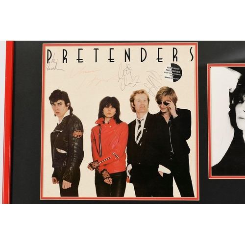 56 - A framed memorabilia presentation of a signed album cover with CHRISSIE HYNDE and her band members o... 