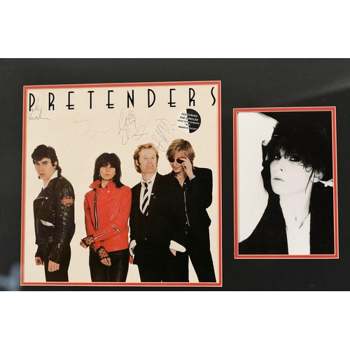 56 - A framed memorabilia presentation of a signed album cover with CHRISSIE HYNDE and her band members o... 