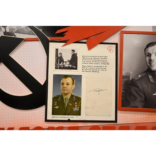 64 - A unique framed art presentation incorporating the famous cosmonaut YURI GAGARIN's signature. Note: ... 