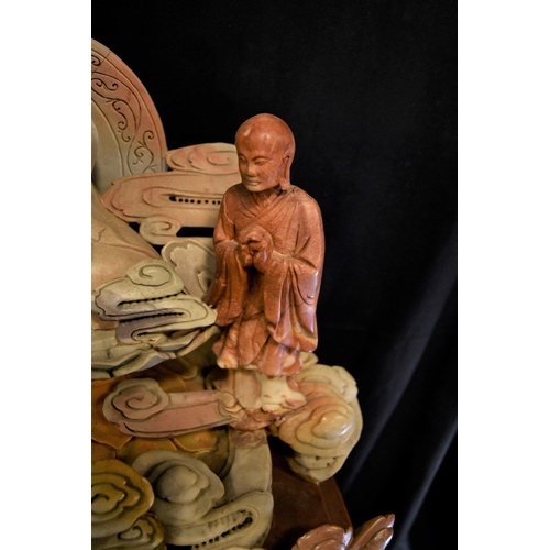 67 - A very large and heavy Chinese soapstone carving depicting multiple Buddha carvings throughout. Orig... 