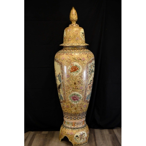 70 - A unique large 1.9 metre porcelain temple jar with hand painted scenes. Origin Chaozhou Guangdong Pr... 