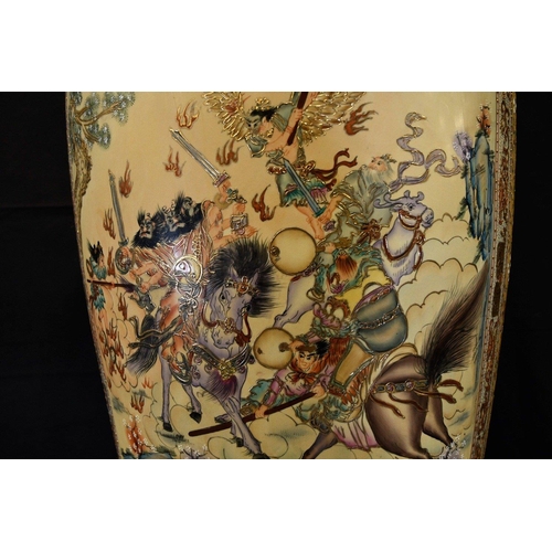 70 - A unique large 1.9 metre porcelain temple jar with hand painted scenes. Origin Chaozhou Guangdong Pr... 