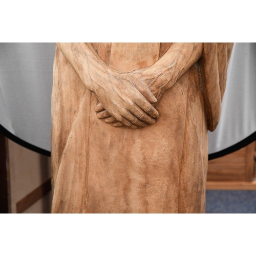 8 - A rare life size highly detailed carving made from solid teak depicting a standing monk. Origin Nort... 