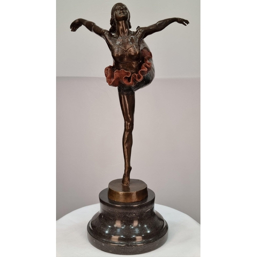 82 - A bronze casting of a Ballet Dancer with coloured detail on solid marble base. H: 45cm  W: 24cm  D: ... 