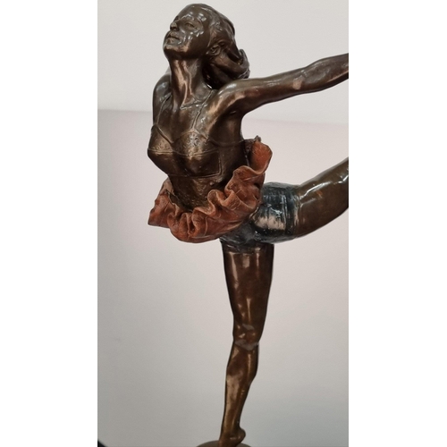 82 - A bronze casting of a Ballet Dancer with coloured detail on solid marble base. H: 45cm  W: 24cm  D: ... 