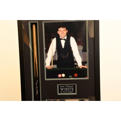 84 - A must for any snooker fan, a framed signed cue by the great JIMMY WHITE. This memorabilia piece has... 