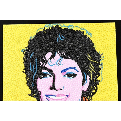 93 - A very unusual contemporary mixed media painting of MICHAEL JACKSON. The painting is on a boxed stre... 