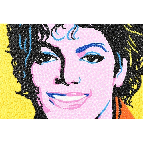 93 - A very unusual contemporary mixed media painting of MICHAEL JACKSON. The painting is on a boxed stre... 