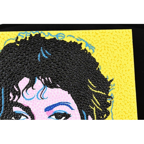 93 - A very unusual contemporary mixed media painting of MICHAEL JACKSON. The painting is on a boxed stre... 