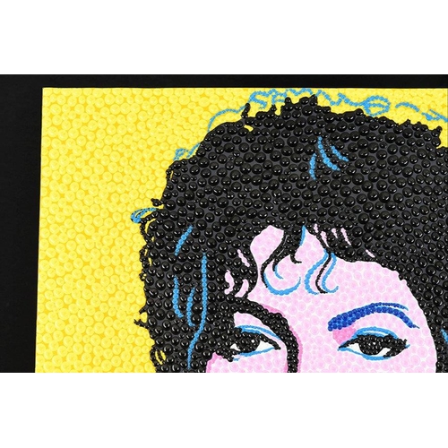 93 - A very unusual contemporary mixed media painting of MICHAEL JACKSON. The painting is on a boxed stre... 