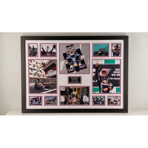 98 - A framed presentation incorporating a signed photograph of the famous F1 driver SEBASTIAN VETTEL. Su... 