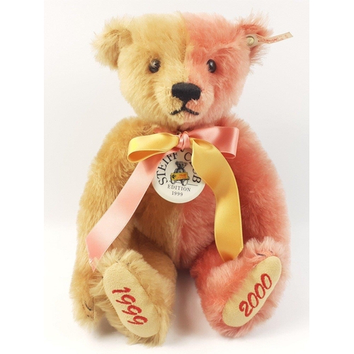 201 - A new STEIFF Year 2000 Brown/Pink bear, reference 420184, mohair fur, with a porcelain pendant on a ... 