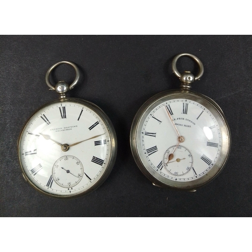 103 - Two silver pocket watches. One by H.E. Peck of London (case marked 935) total gross weight 105.8g ap... 