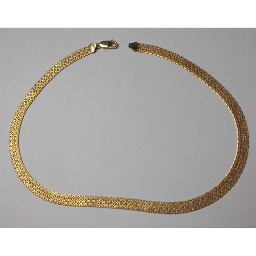 11 - A gold marked 375 stamped Italy ribbon style choker necklace with working clasp.  Total weight 14.85... 