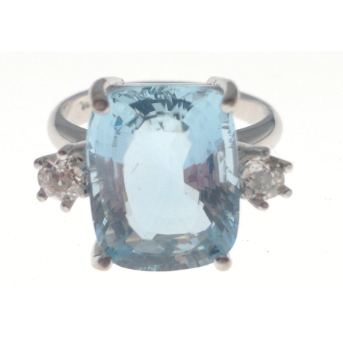 1A - A stunning 18ct white gold fully hallmarked ladies dress ring with a large cushion Aquamarine centre... 