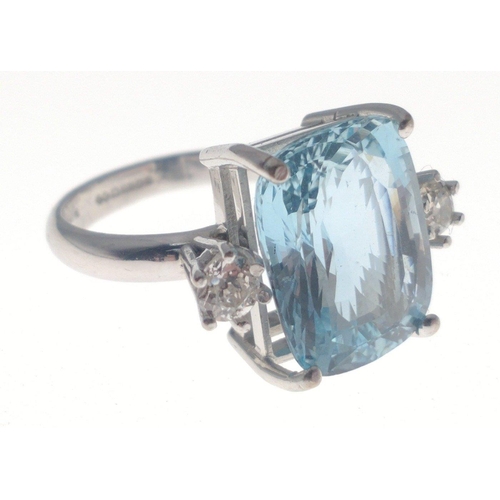 1A - A stunning 18ct white gold fully hallmarked ladies dress ring with a large cushion Aquamarine centre... 