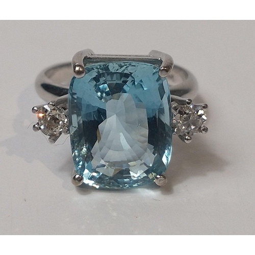 1A - A stunning 18ct white gold fully hallmarked ladies dress ring with a large cushion Aquamarine centre... 