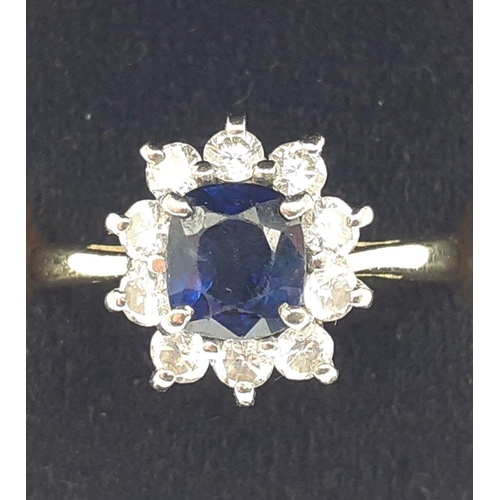 31 - STUNNING! - A beautiful combination LARGE BLUE SAPPHIRE AND DIAMOND 750 stamped yellow gold ring - s... 