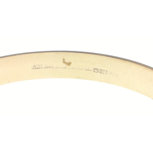 39 - A fully hallmarked 375 stamped engraved bangle approx 6cm inner diameter, weight 10.12g approx#41... 