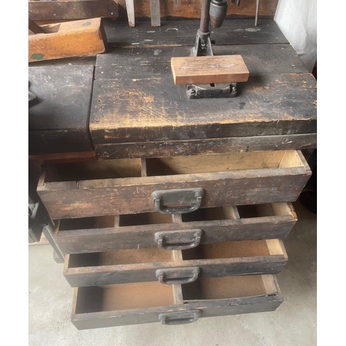 432 - RARE WORKSHOP FIND ! VINTAGE - OLD  ENGINEERS WORKBENCH with a large collection of fascinating vinta... 