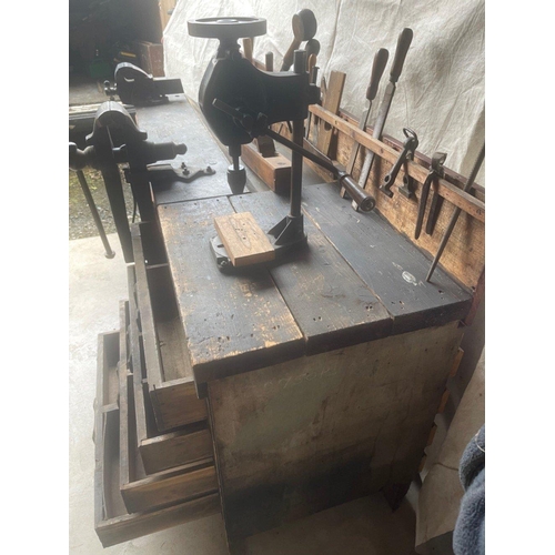 432 - RARE WORKSHOP FIND ! VINTAGE - OLD  ENGINEERS WORKBENCH with a large collection of fascinating vinta... 