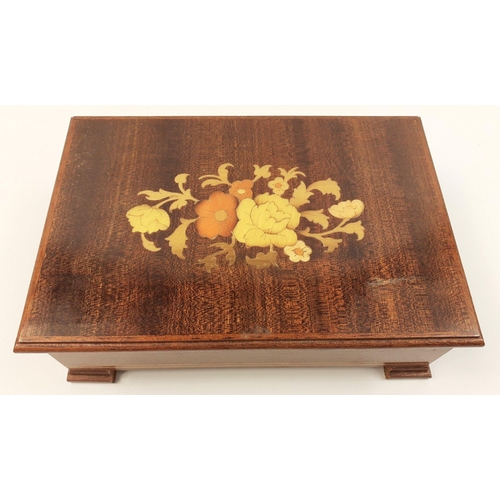 63 - A SUPER QUALITY wind-up musical inlaid marquetry jewellery box FILLED with costume and unmarked cost... 