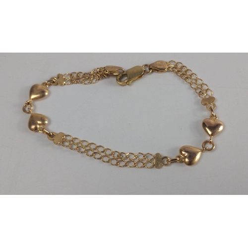 8 - A 9k gold stamped bracelet with hearts.  18cm long and weighs 3.55g approx#9