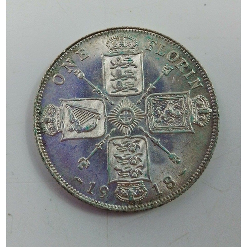 82H - A 1918 George V Florin in lovely condition. Obverse bright crisp and clean. Reverse does have some l... 