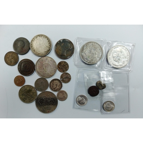 82U - A good little lot of coins of numismatic interest to include three silver sixpences, a 1937 Crown, a... 