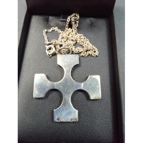 87 - A silver hallmarked (indistinct with date letter D), cross shaped pendant 40x40mm, on a 925 stamped ... 