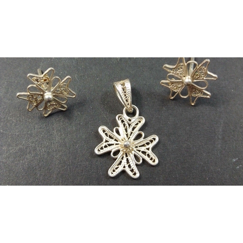 98 - A silver Maltese Cross (15mm long) pendant stamped 925 with matching stud earrings, weight 2.10g app... 