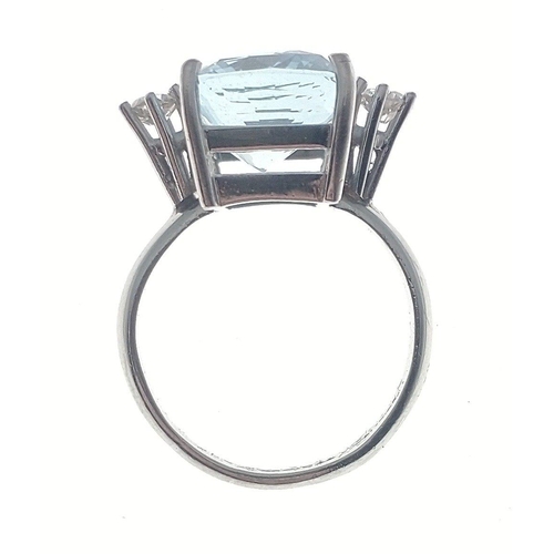 1A - A stunning 18ct white gold fully hallmarked ladies dress ring with a large cushion Aquamarine centre... 