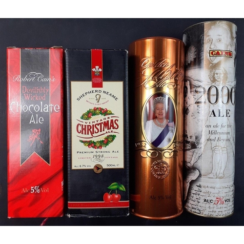 115 - Six collector's ales, all past drinking date to include CAINS 2000 Ale in tin, 2002 GOLDEN JUBILEE A... 