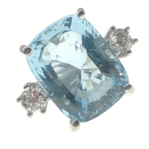 1A - A stunning 18ct white gold fully hallmarked ladies dress ring with a large cushion Aquamarine centre... 