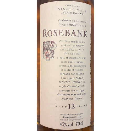 211 - A 70cl bottle of ROSEBANK single malt whisky aged 12 years, gifted at Christmas 2008 with an admonit... 