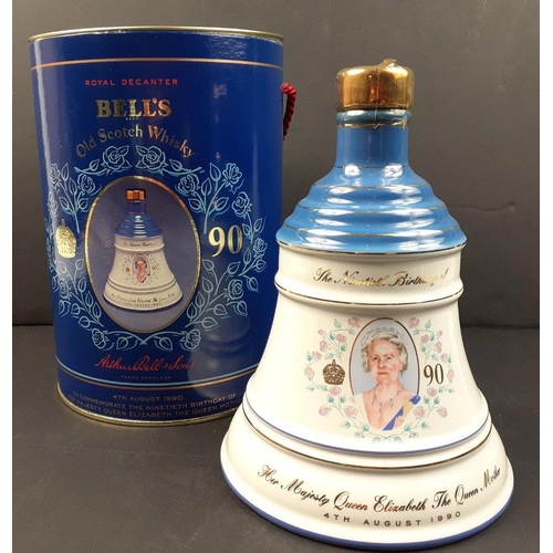 246 - BELL's Two Royal commemorative decanters with contents in presentation boxes. 1990 Queen Mother 90th... 