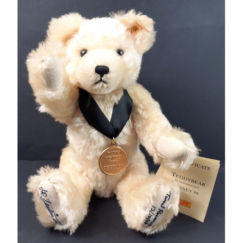 305 - A STEIFF DISNEY 99 white mohair growler bear, signed by JR JUNGINGER great grand nephew of Margarete... 