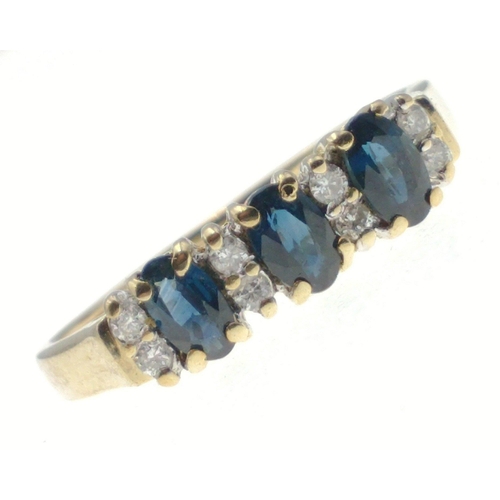 1 - A 9ct gold gold ring set with 3 blue stones and 3 clear ones. Size R, gross weight 1.94g approx#1... 