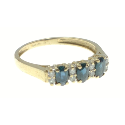 1 - A 9ct gold gold ring set with 3 blue stones and 3 clear ones. Size R, gross weight 1.94g approx#1... 