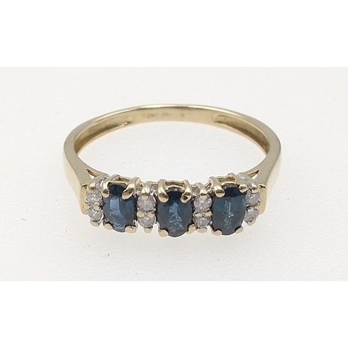 1 - A 9ct gold gold ring set with 3 blue stones and 3 clear ones. Size R, gross weight 1.94g approx#1... 