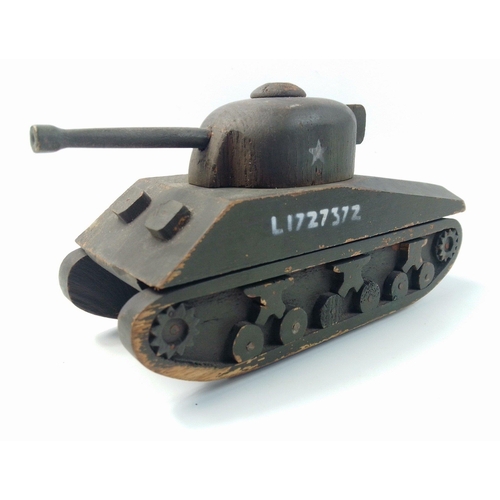 106 - A wonderful home-made scratch built model Sherman tank named Irene with rotating turret, rolls along... 