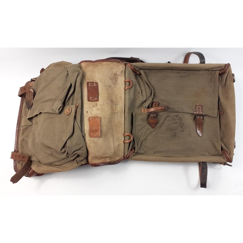 108 - A very rare WWI period German backpack stamped Eugen Blumentahl Berlin 1915.  Some minor repairs to ... 