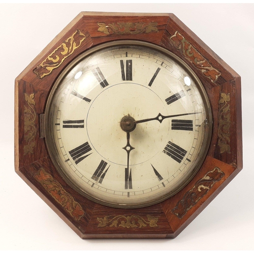 121 - An inlaid brass antique wall clock 22cmwith Roman Numerals face approx#121