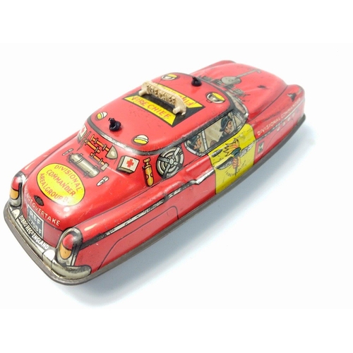 133 - A hard to find vintage DIBRO fire chief divisional commander tin plate car, unusually complete with ... 